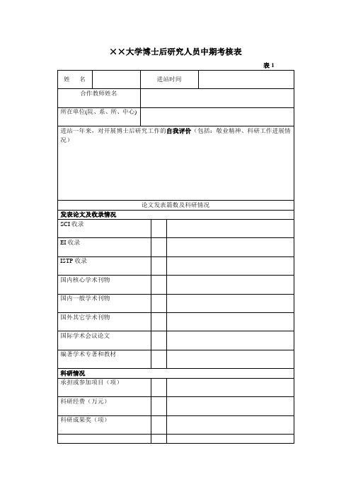 博士后研究人员中期考核表Word