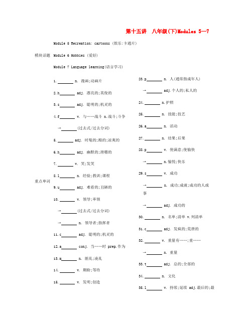 安徽省2019届中考英语总复习 第一部分 考点知识过关 第十五讲 八下 Modules 5-7梳理