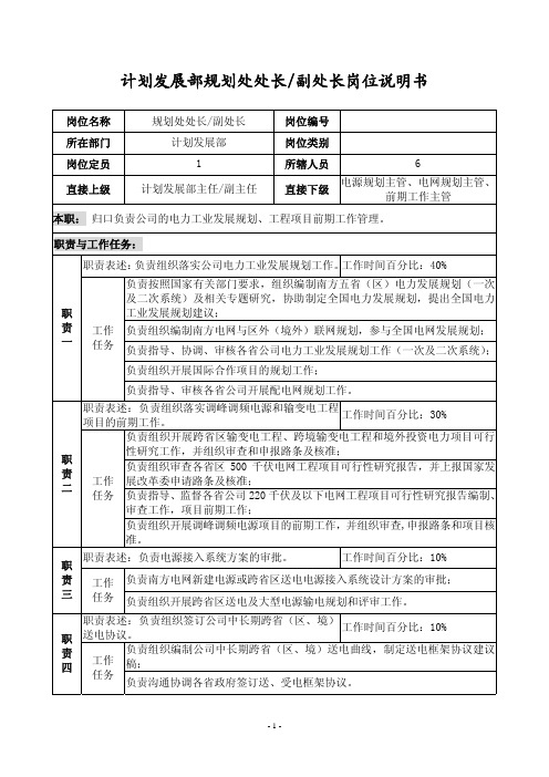 计划发展部规划处处长_副处长岗位说明书