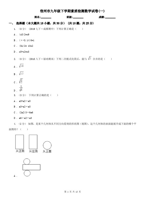 宿州市九年级下学期素质检测数学试卷(一)