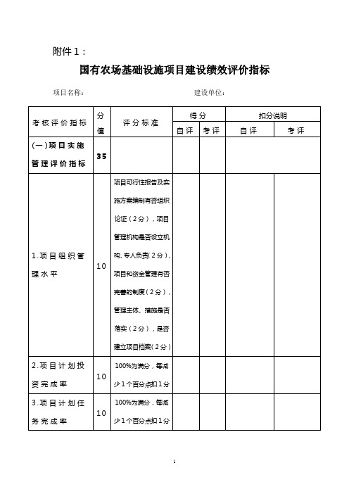 浙江国有农场基础设施项目建设绩效评价指标