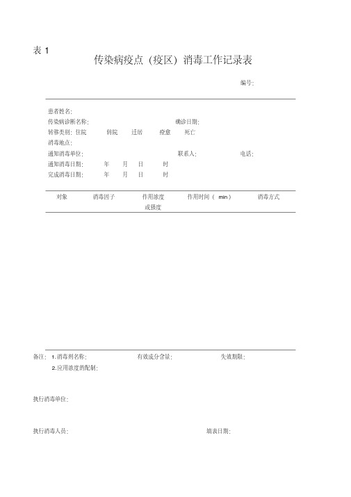 传染病疫点(疫区)消毒工作记录表
