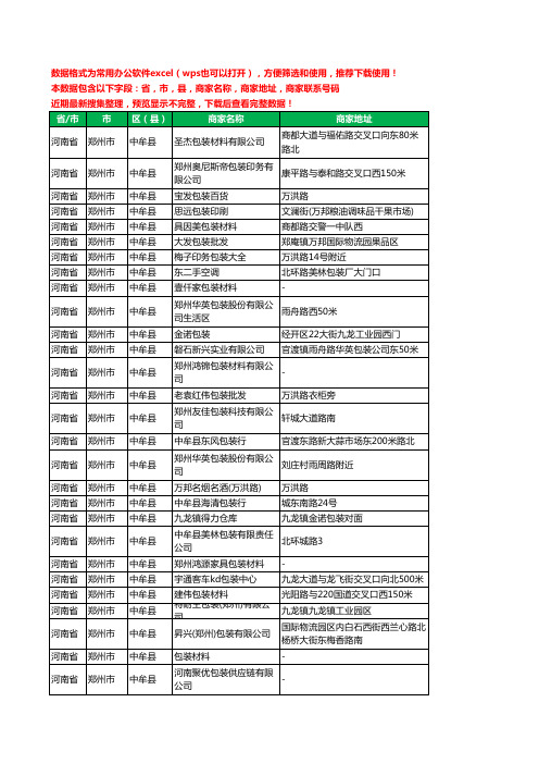 新版河南省郑州市中牟县包装工商企业公司名录名单大全78家
