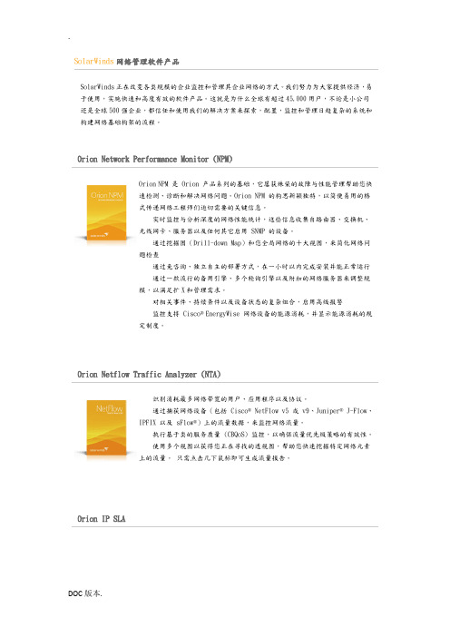 SolarWinds 网络管理软件产品