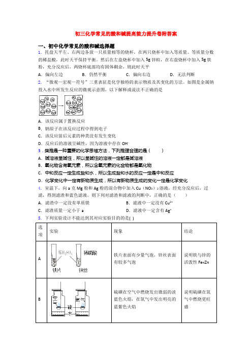 初三化学常见的酸和碱提高能力提升卷附答案