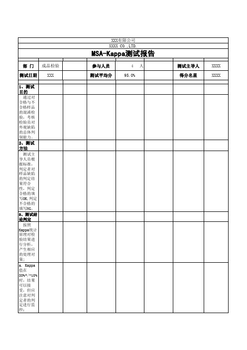 检验MSA---Kappa测试报告
