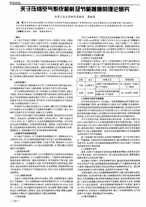 关于压缩空气系统能耗及节能措施的理论研究