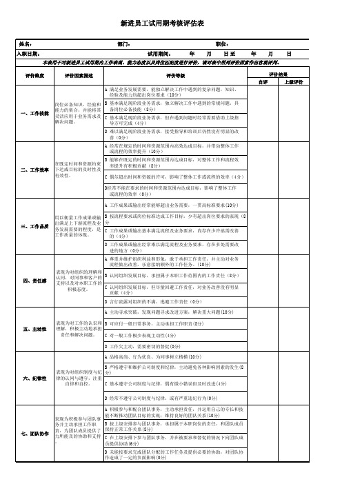 试用期考核评估用表