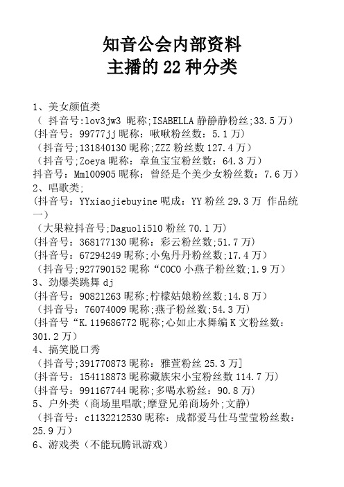 抖音公会内部资料：主播22定位类型