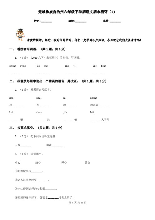 楚雄彝族自治州六年级下学期语文期末测评(1)