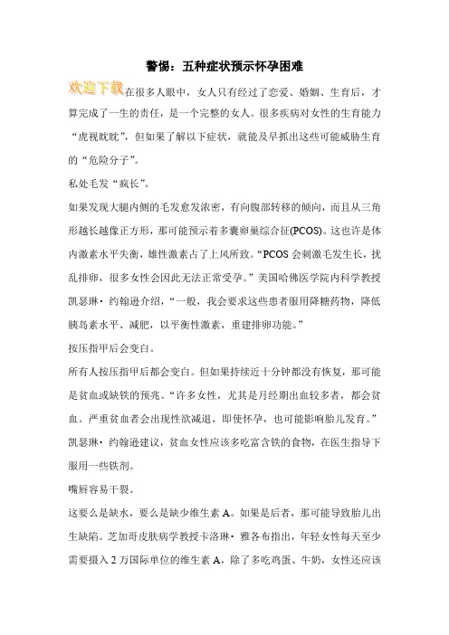 警惕：五种症状预示怀孕困难