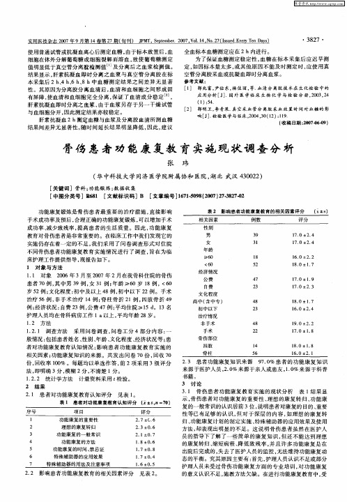 骨伤患者功能康复教育实施现状调查分析