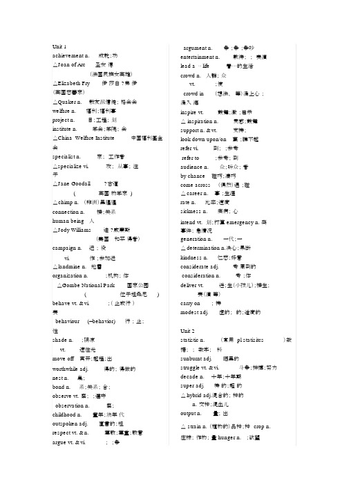 新课标英语必修4单词表格电子版高中英语.docx