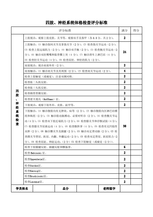 四肢、神经系统体格检查评分标准