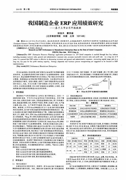 我国制造企业ERP应用绩效研究——基于上市公司年报数据