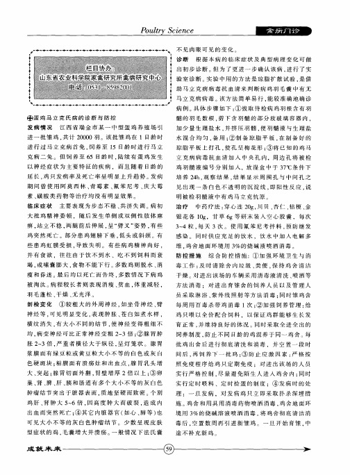 蛋鸡马立克氏病的诊断与防控