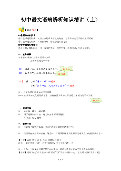 初中语文语病辨析知识精讲(上)