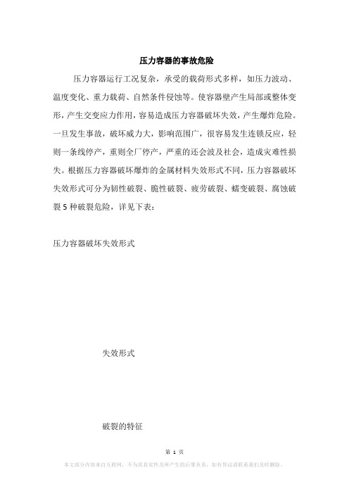 压力容器的事故危险