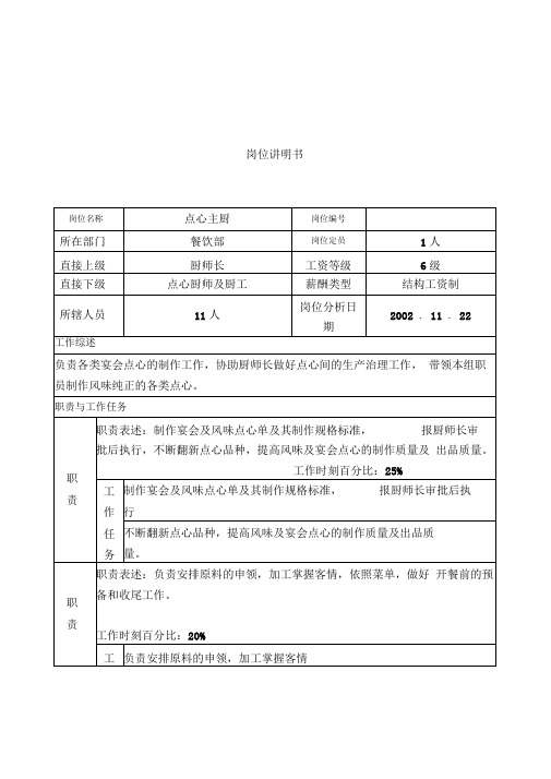 国际大酒店餐饮部岗位说明书2