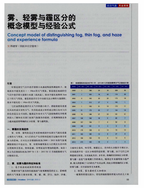 雾、轻雾与霾区分散概念模型与经验公式