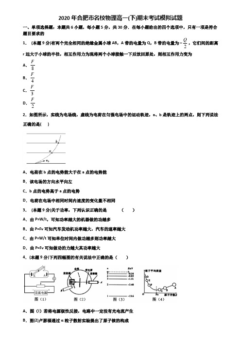 2020年合肥市名校物理高一(下)期末考试模拟试题含解析