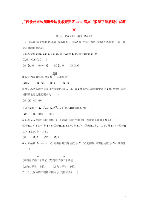 广西钦州市钦州港经济技术开发区2017届高三数学下学期期中试题文