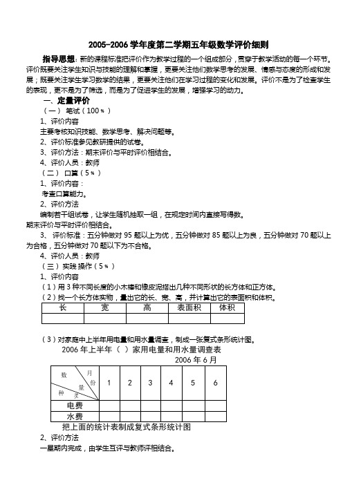 2005-2006学年度第二学期五年级数学评价细则