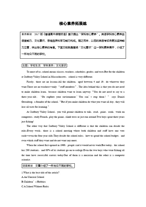 人教版新教材高一英语welcome unit单元核心素养拓展练