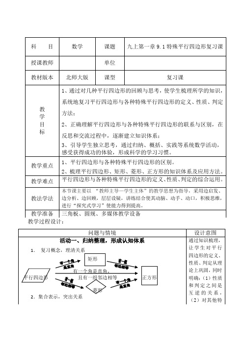 教案--特殊平行四边形复习