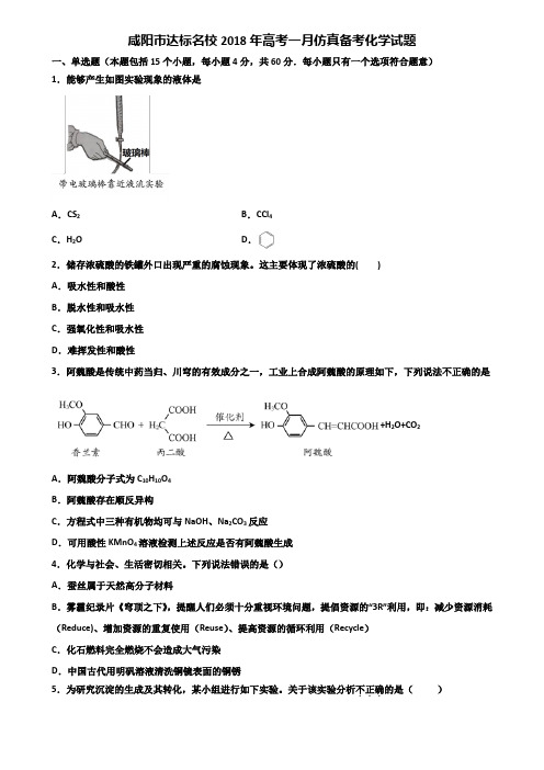 咸阳市达标名校2018年高考一月仿真备考化学试题含解析