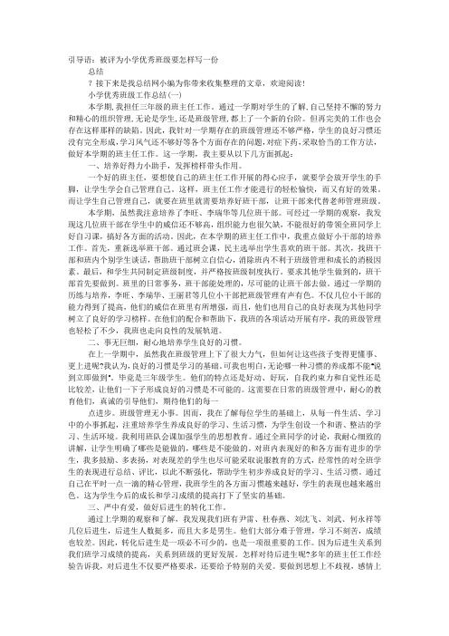 小学优秀班级工作总结.docx