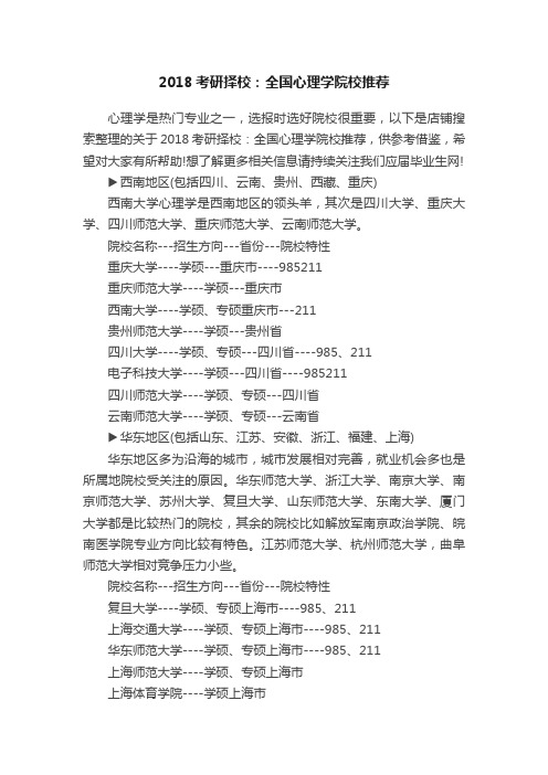 2018考研择校：全国心理学院校推荐