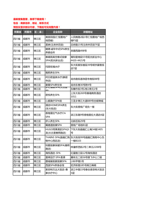 新版四川省成都市锦江区SPA企业公司商家户名录单联系方式地址大全76家