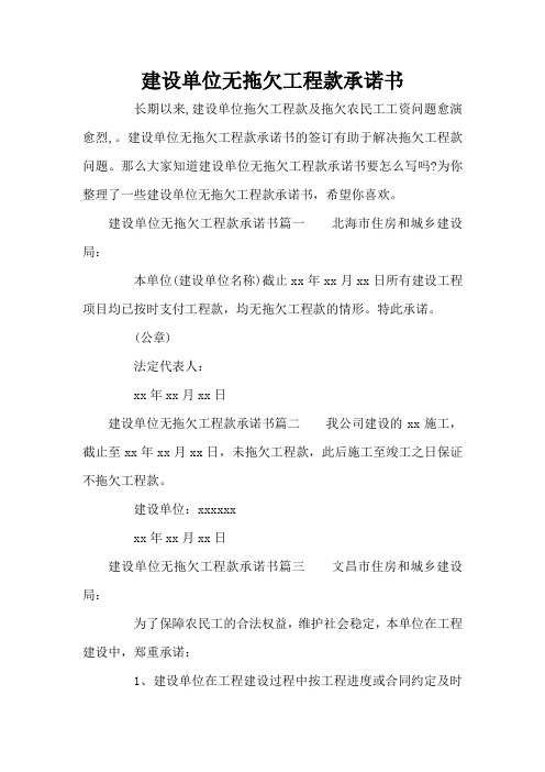 建设单位无拖欠工程款承诺书(标准版)