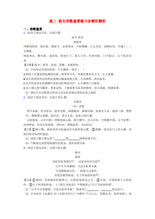 高二 语文诗歌鉴赏练习含解析解析