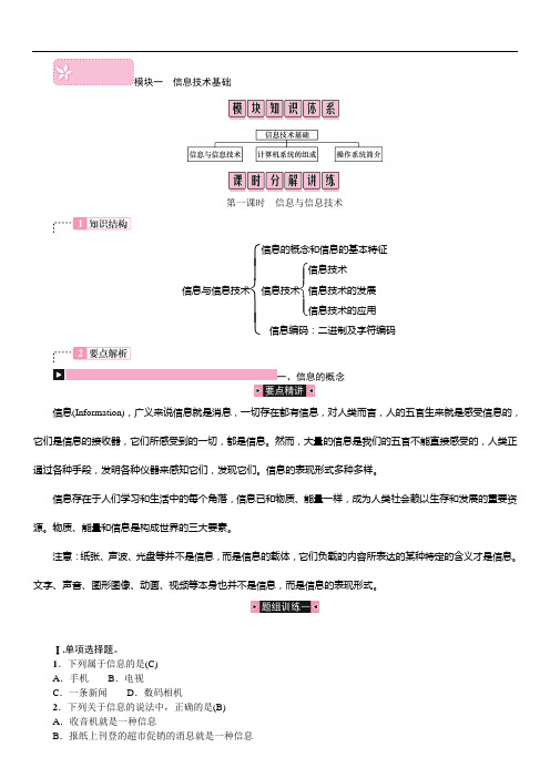 2020年中考信息(云南专版) 模块复习一 信息技术基础