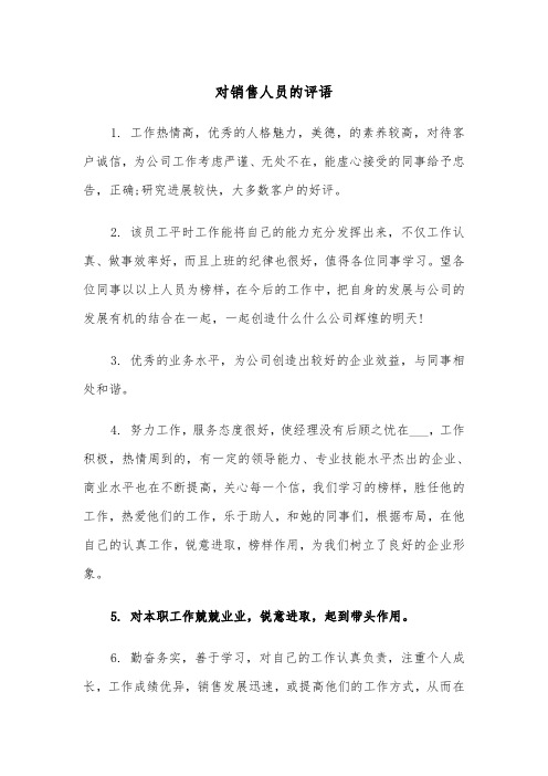 对销售人员的评语(2篇)