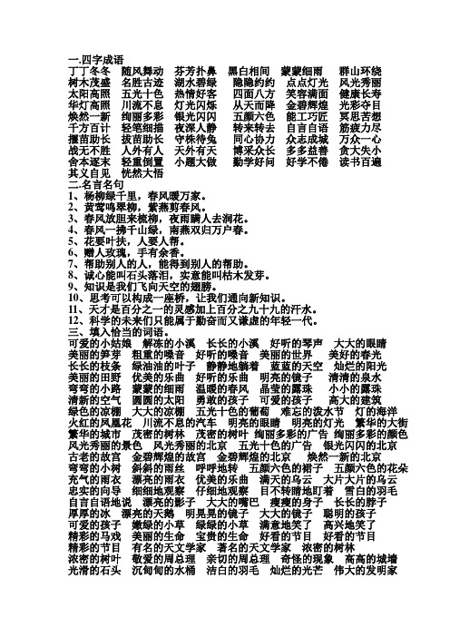 二年级下册四字词、名言名句