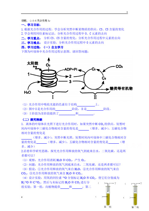 北京市第一五四中学高中生物学案 必修一：1-3-5光合作用3