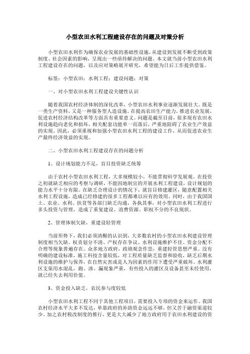 小型农田水利工程建设存在的问题及对策分析