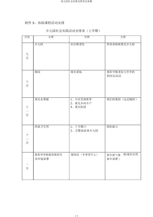 幼儿园社会实践安排表金麦穗