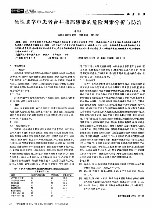 急性脑卒中患者合并肺部感染的危险因素分析与防治