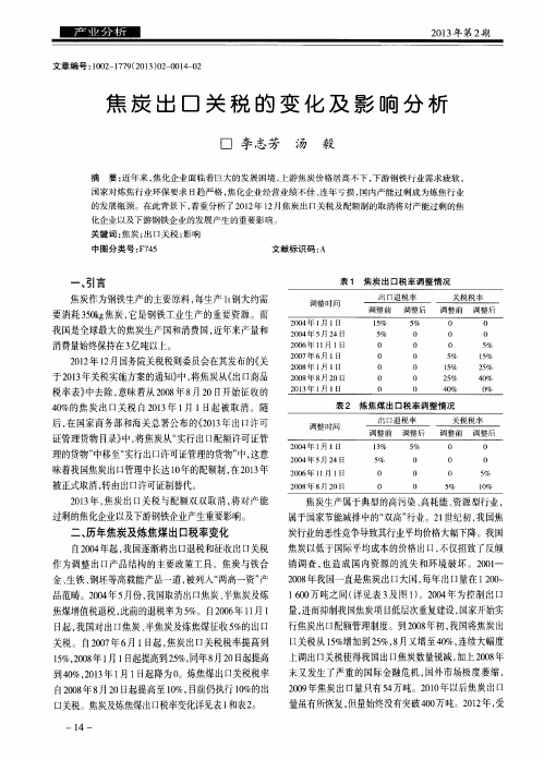 焦炭出口关税的变化及影响分析