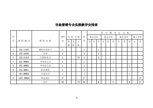 市场营销专业实践教学安排表