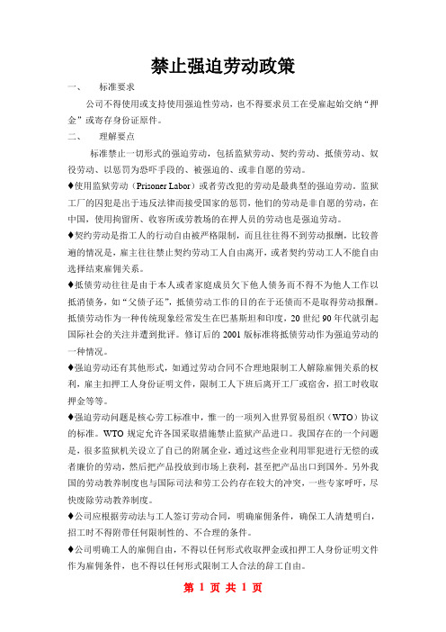禁止强迫劳动政策