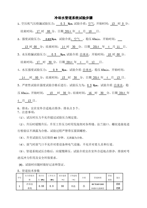 冷却水管道系统试验步骤
