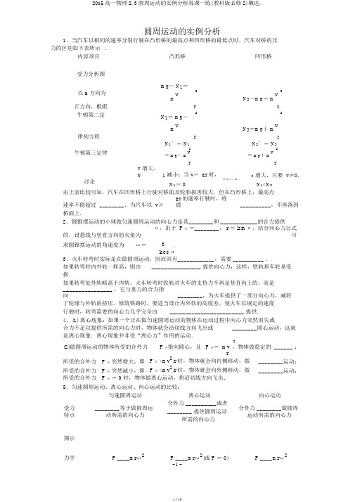 2015高一物理2.3圆周运动的实例分析每课一练(教科版必修2)概述.