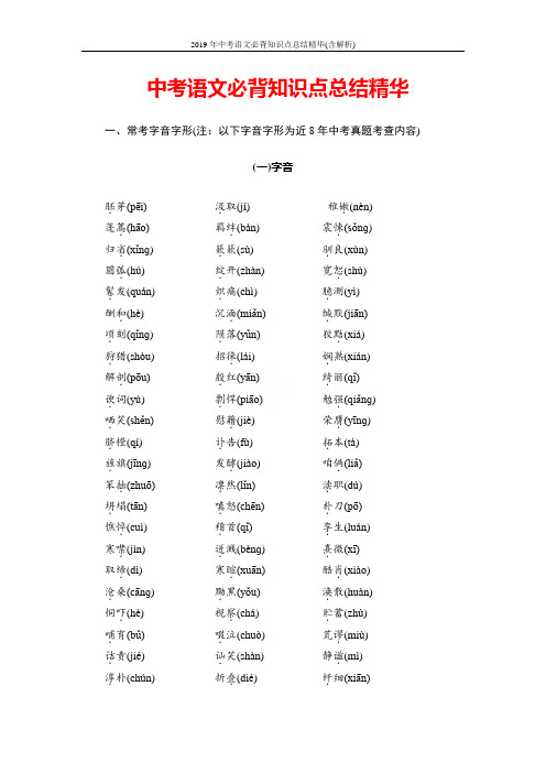 2019年中考语文必背知识点总结精华(含解析)