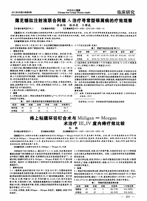 痔上粘膜环切钉合术与Miiligan一Morgan术治疗Ⅲ、Ⅵ度内痔疗效比较
