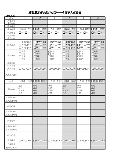 教育顾问电话接听记录表